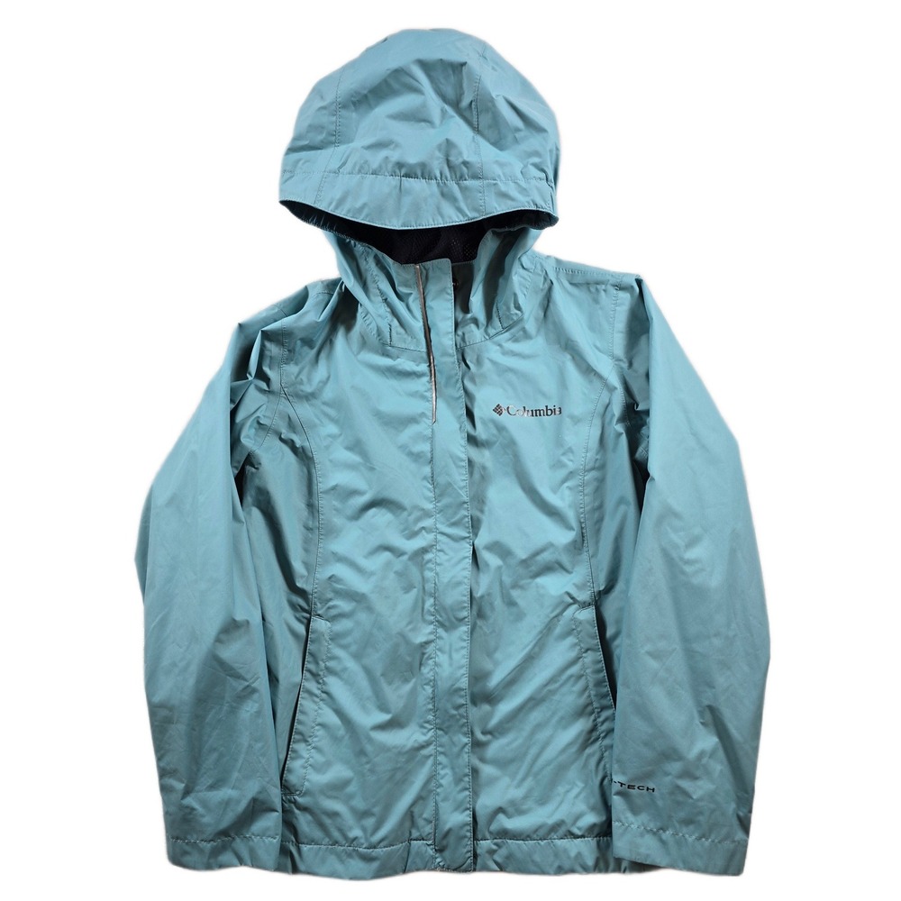 Columbia Omni-Tech Rain Jacket Kids Small 7/8 Blue Nylon Waterproof Hooded Wind